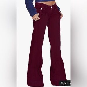 Elegant Burgundy Wide Leg Jeans - Butt lifting - Stretch - Flare